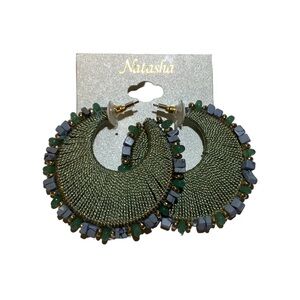 Natasha Beaded Crescent Hoop Statement Earrings New